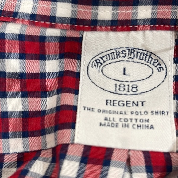 BROOKS BROTHERS REGENT Long Sleeve Button Shirt Red Black Plaid Cotton Sz Large - Picture 7 of 8
